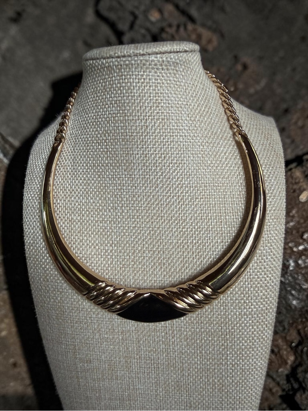 Vintage Oliver Bonas Polished Gold Collar Necklace with Braided Accent